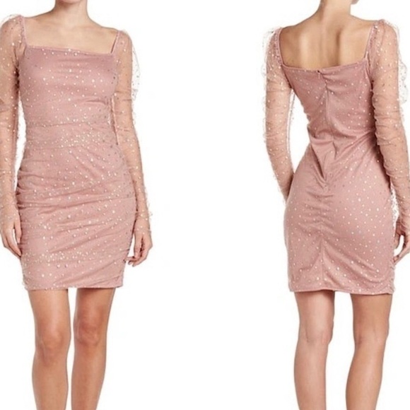 AREA STARS Stardust Pink Y2K Barbie Sheer Ruched Long Sleeve Mini Dress M - Picture 1 of 6